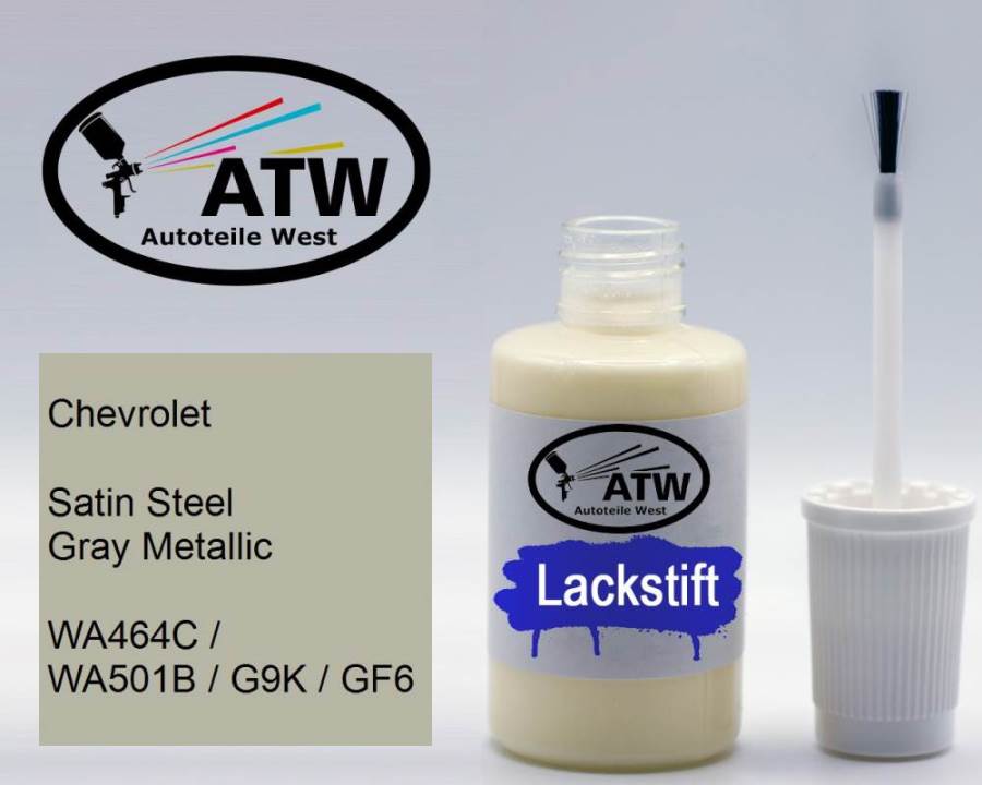 Chevrolet, Satin Steel Gray Metallic, WA464C / WA501B / G9K / GF6: 20ml Lackstift, von ATW Autoteile West.